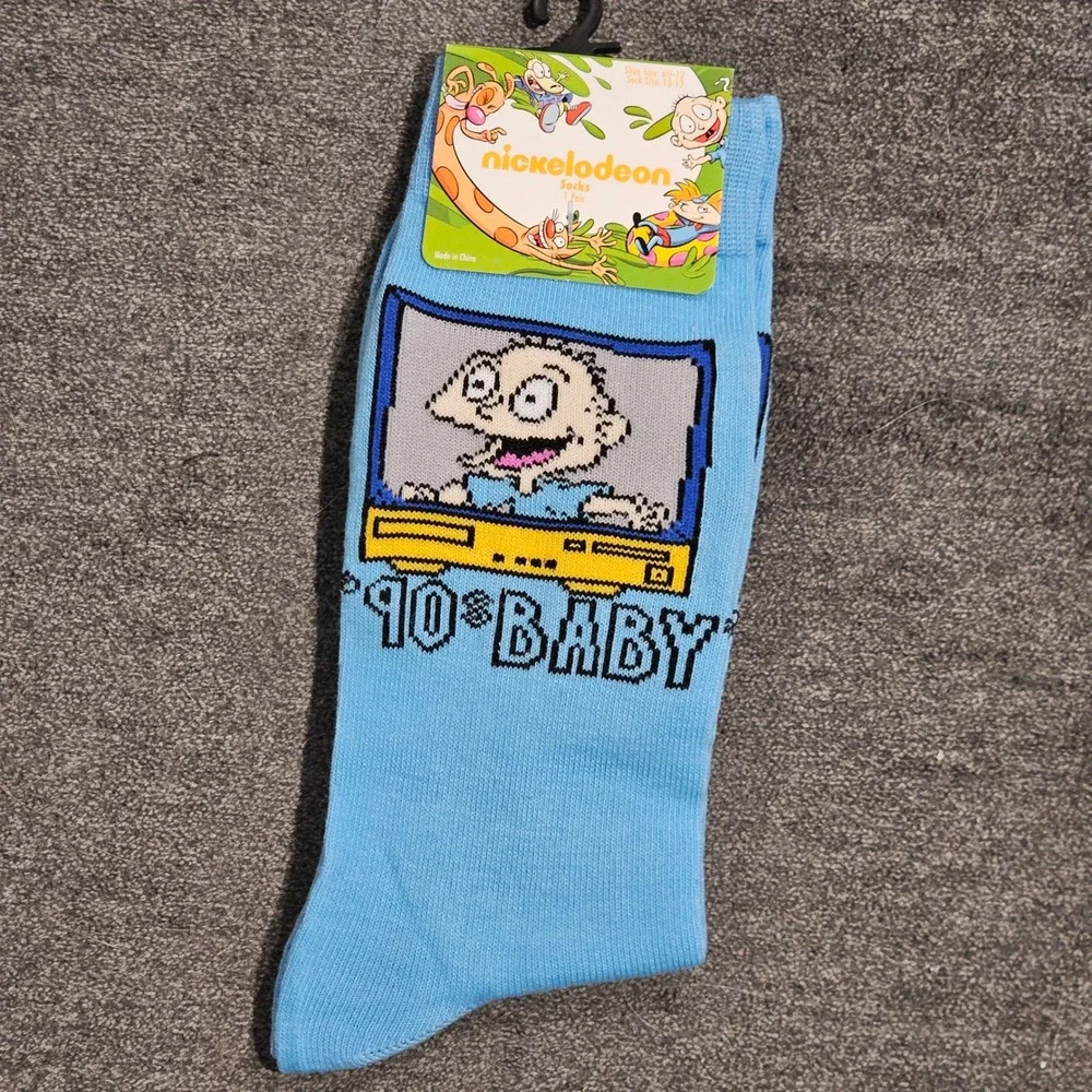 Nickelodeon Rugrats Tommy Pickles 90s Baby Crew Socks Blue Mens Shoe Size 6.5-12